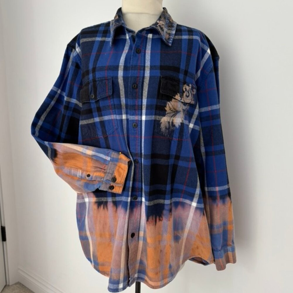 Upcycled reimagined bleach dyed flannel